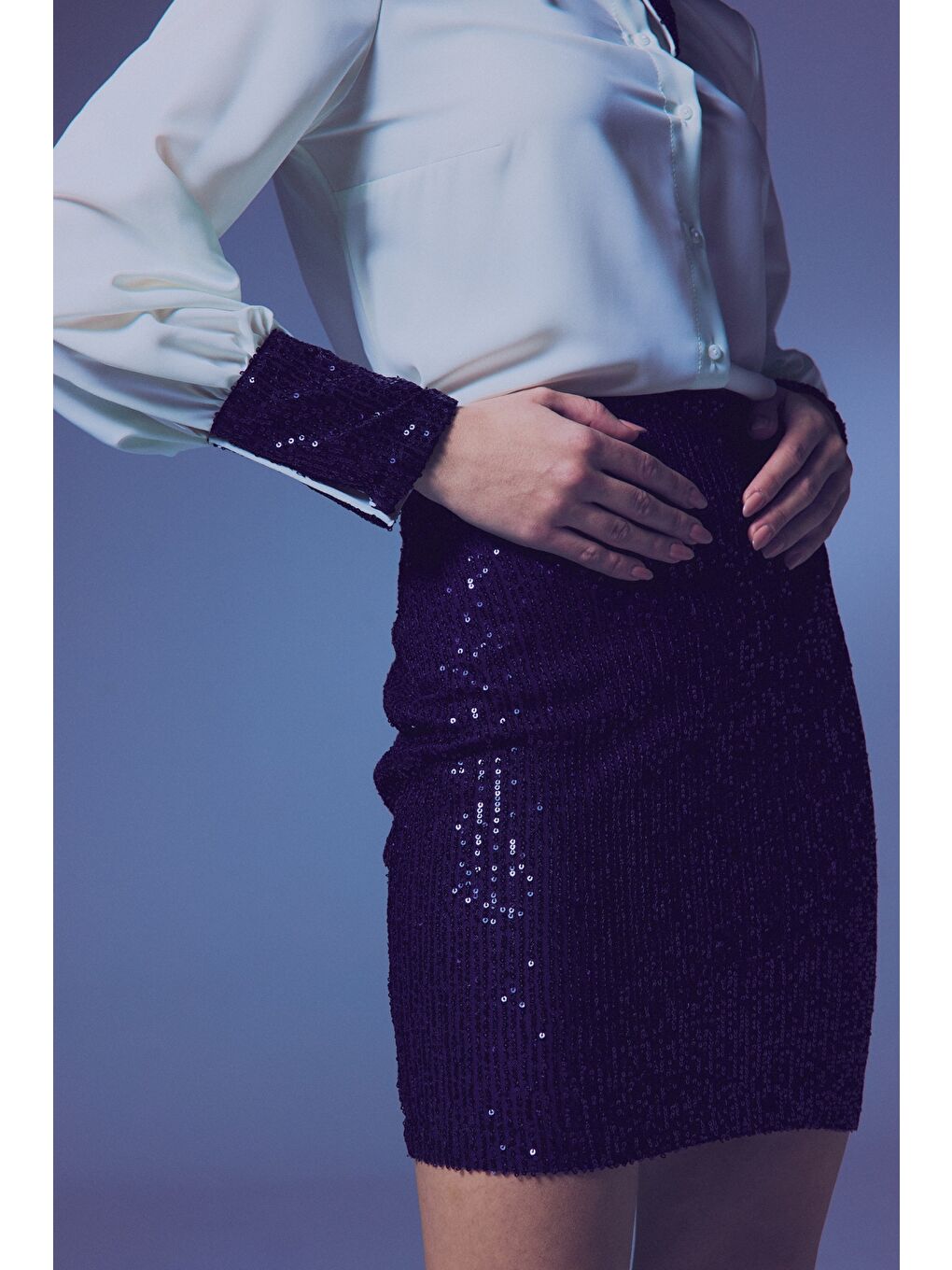 Payetli Mini Etek - Lacivert-6