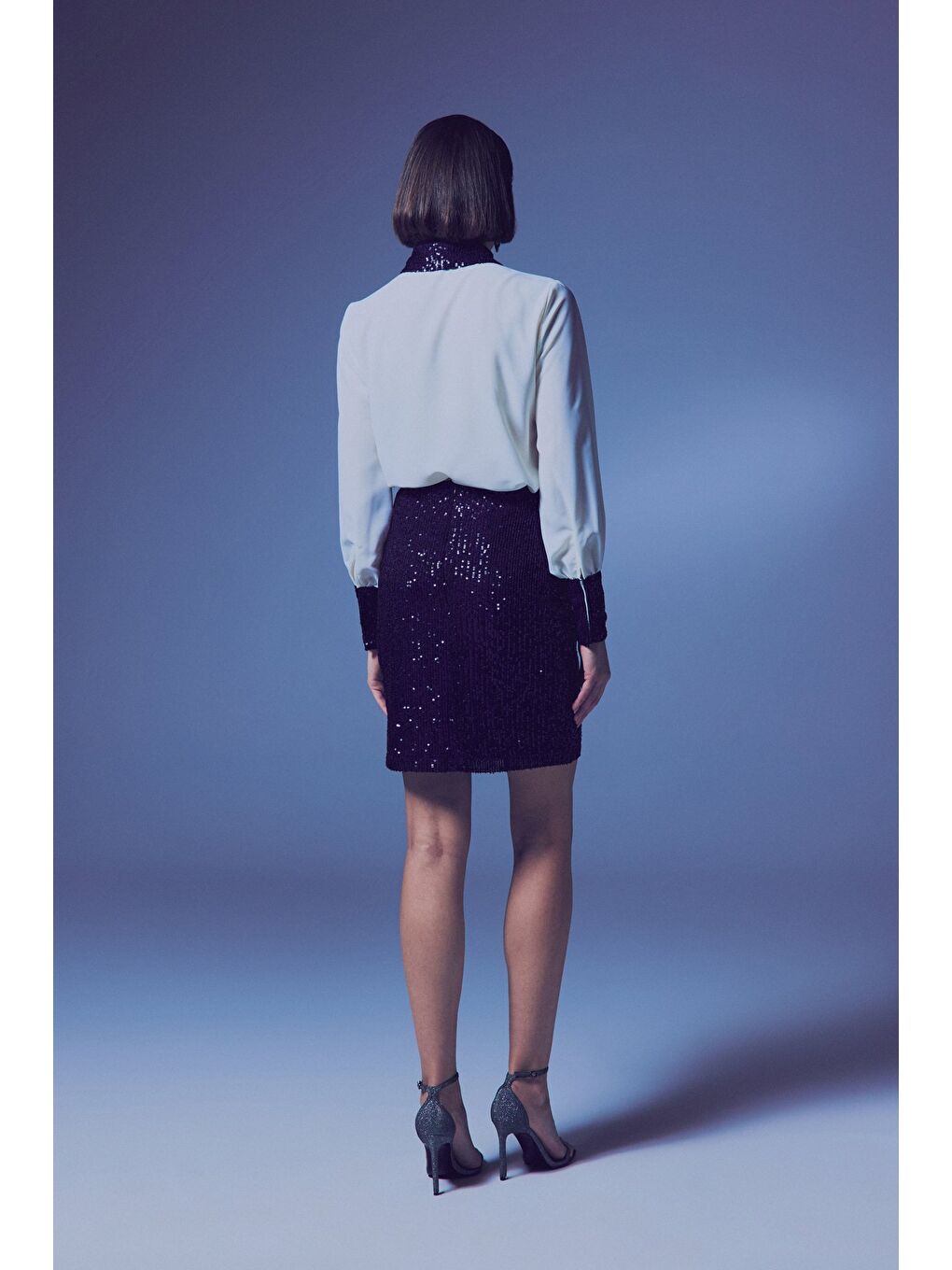 Payetli Mini Etek - Lacivert-7