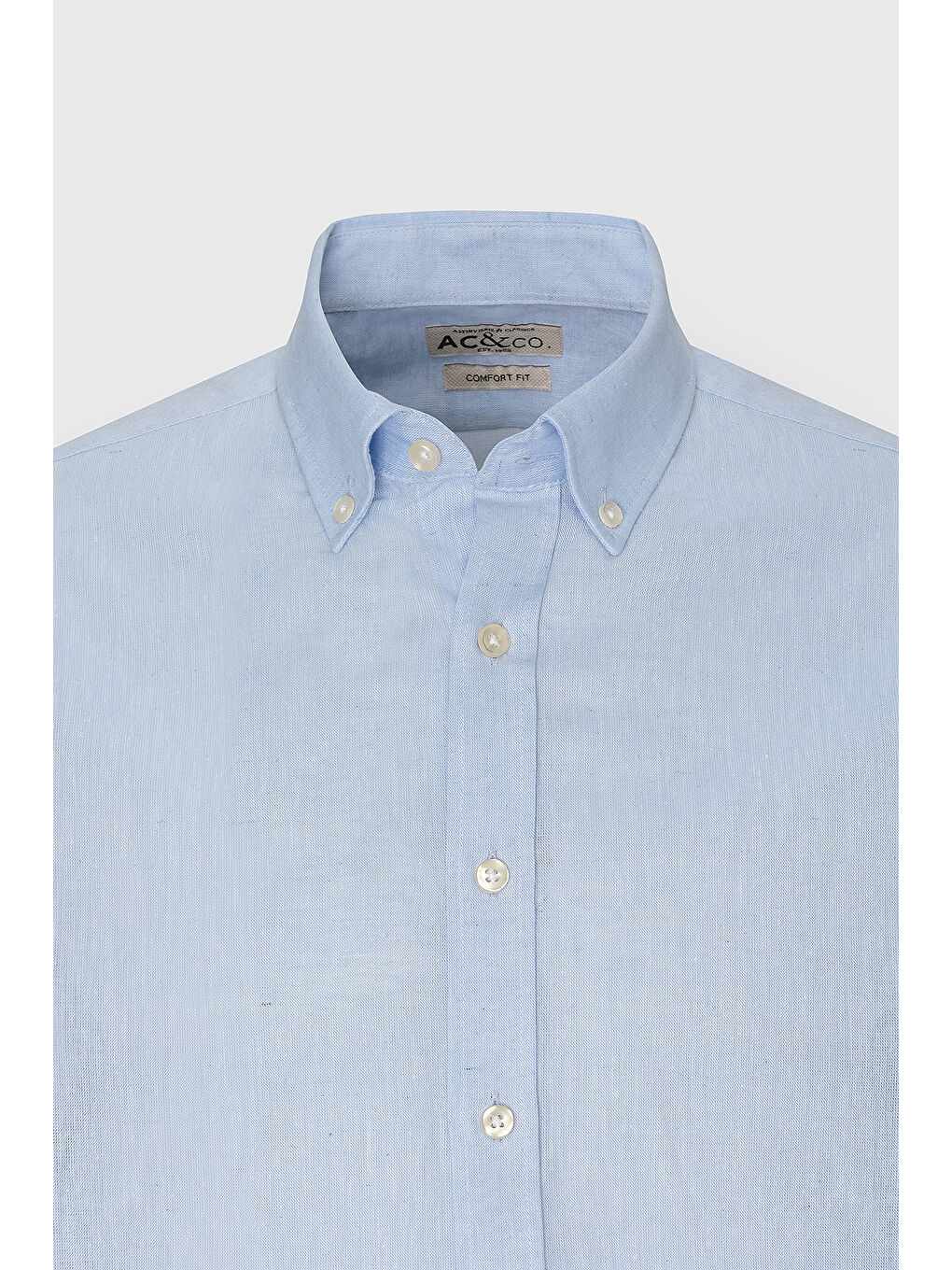 Erkek Açık Mavi Comfort Fit Rahat Kesim Düğmeli Yaka Casual Keten Gömlek-6