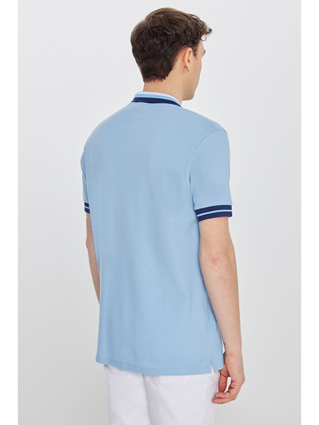 Erkek Açık Mavi Slim Fit Dar Kesim %100 Pamuk Polo Yaka Tişört-5