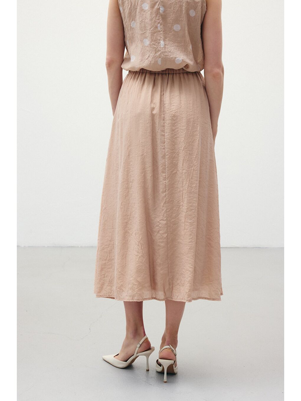Pembe Kraşlı Kloş Etek - Pudra-3