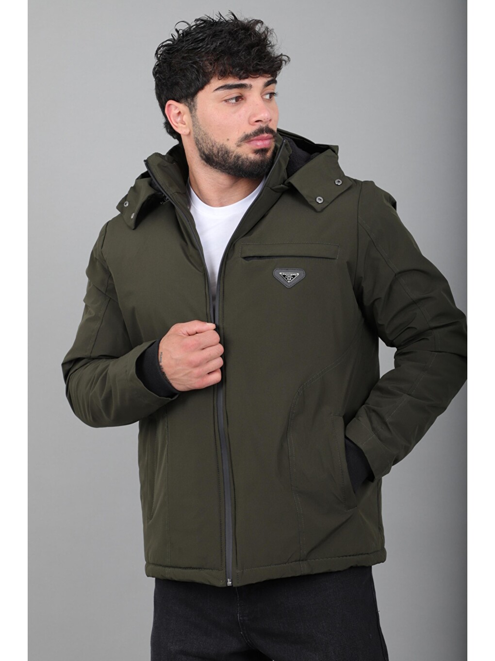 Haki İçi Kürlü Spor Elastanlı Mont/kaban Pldp3016_50509-4