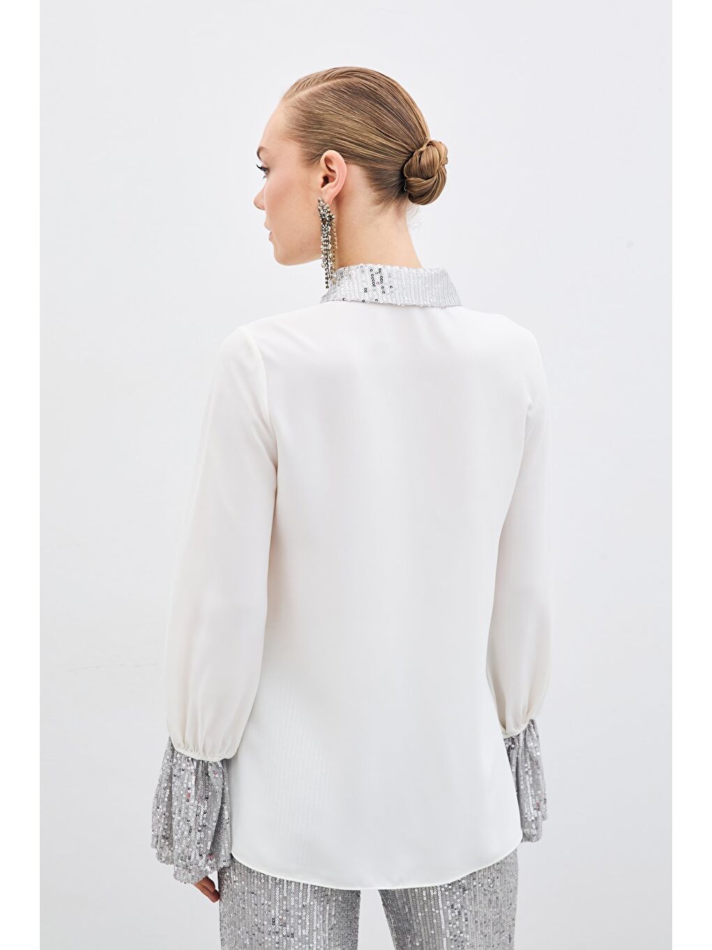 Payet Detaylı Gömlek - Ekru-7