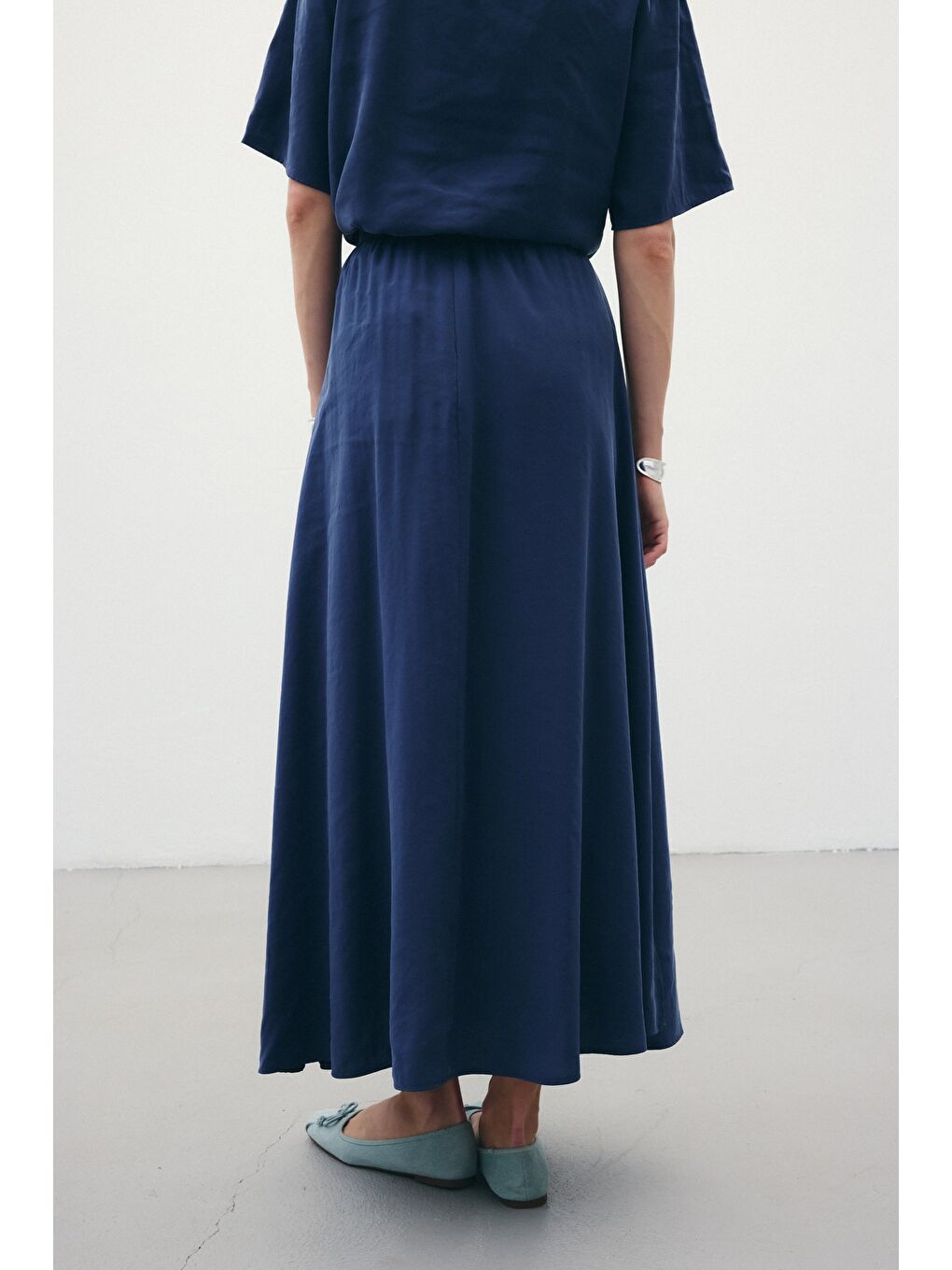 Yırtmaçlı Uzun Etek - İndigo-7