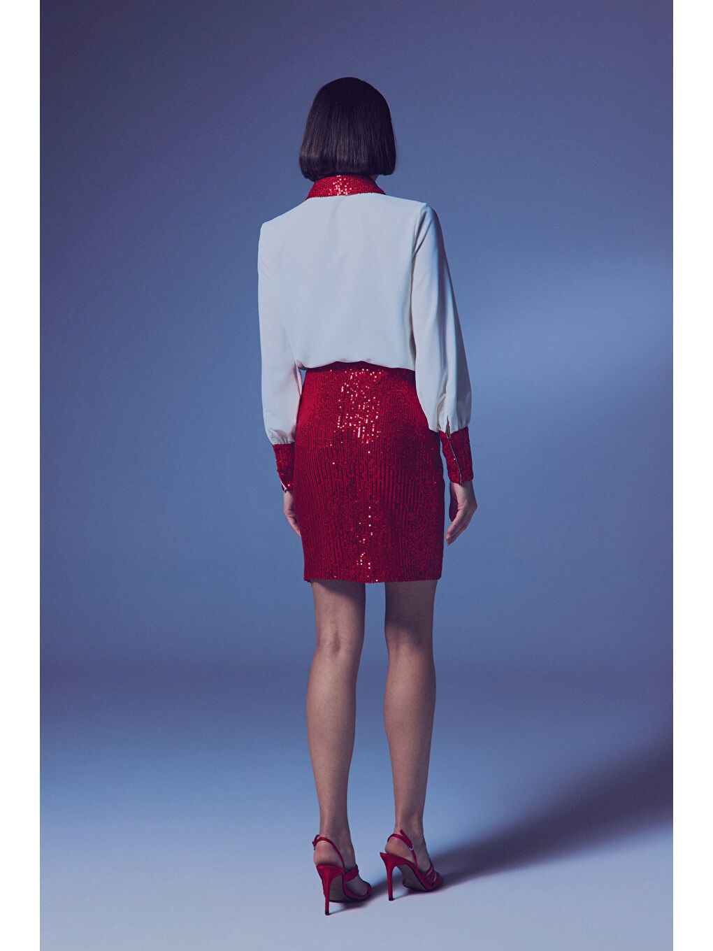 Payetli Mini Etek - Kırmızı-5