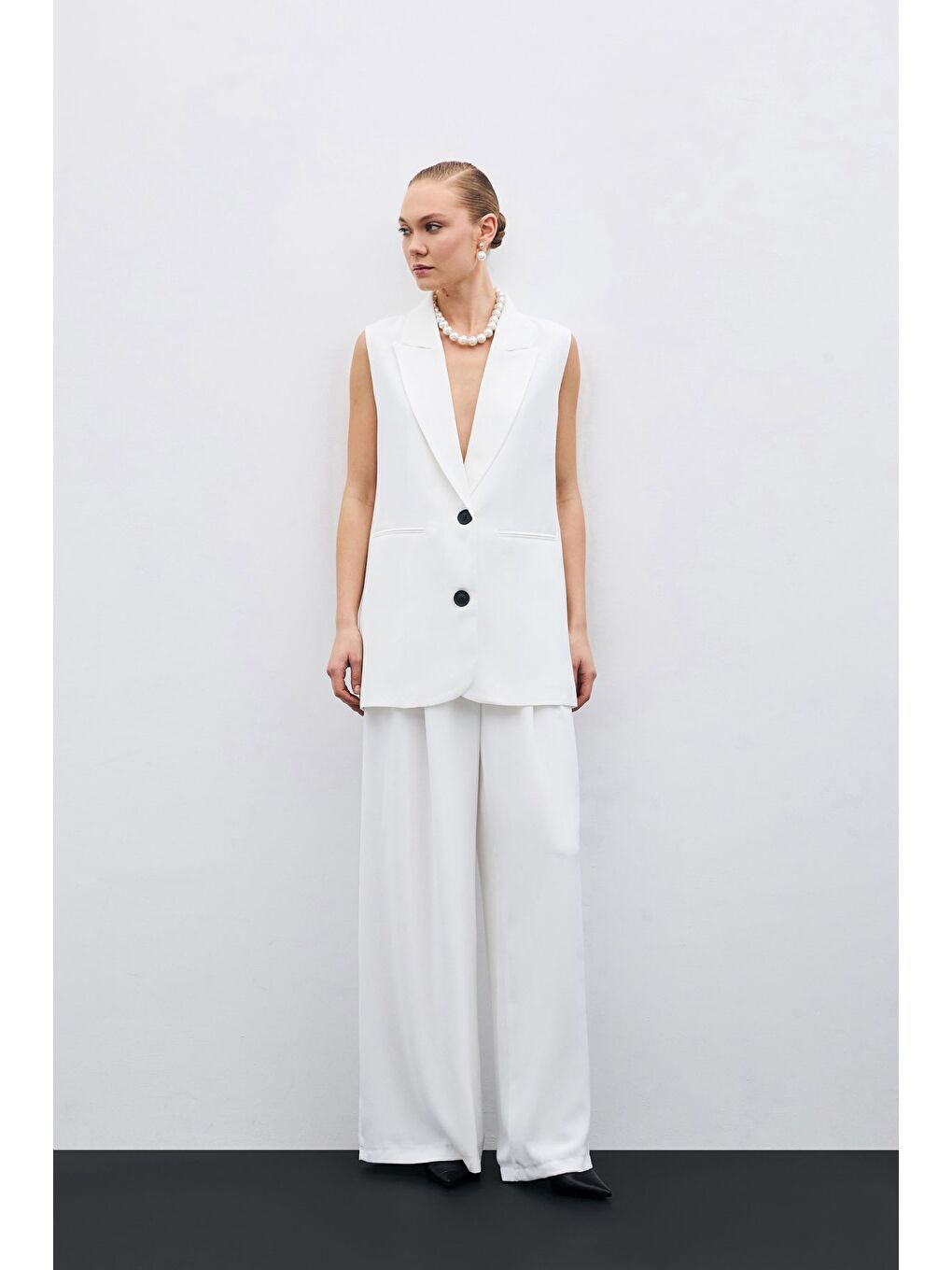 Yüksek Bel Bol Paça Pantolon - Ekru