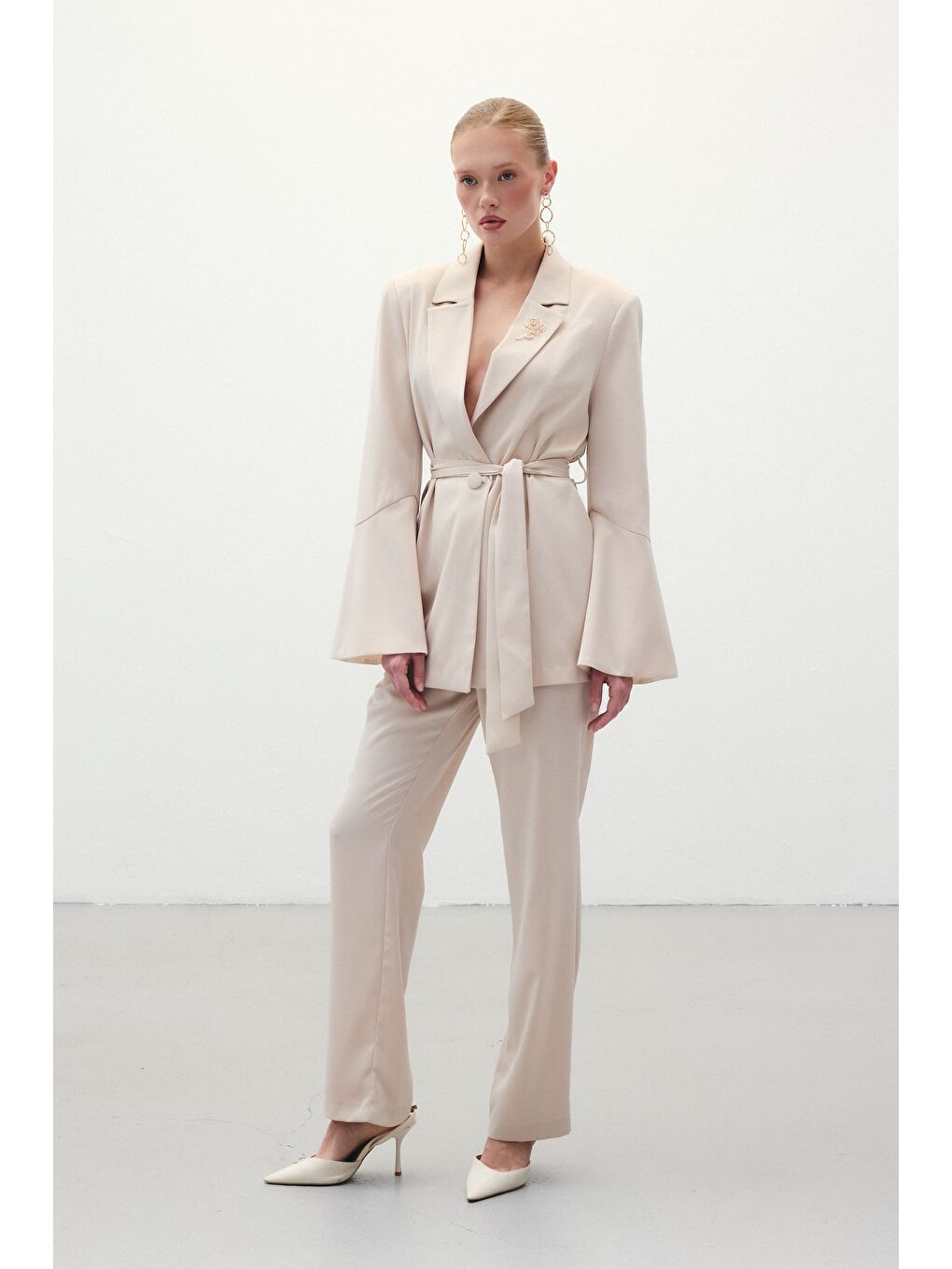 Klasik Düz Pantolon - Bej-3