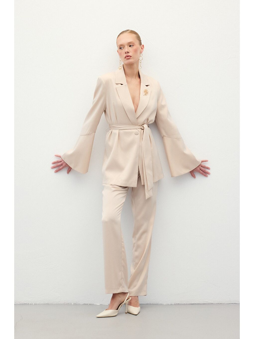 Klasik Düz Pantolon - Bej-5