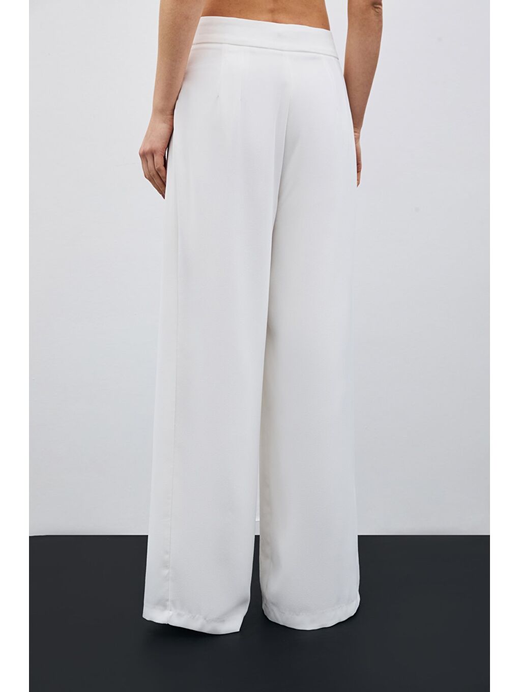 Yüksek Bel Bol Paça Pantolon - Ekru-5