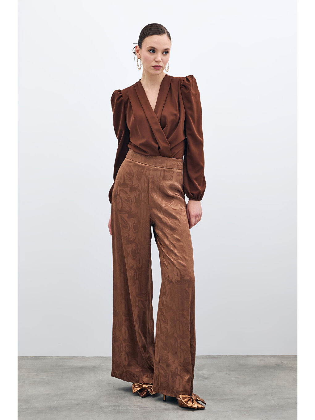 Kahverengi Jakarlı Salaş Pantolon - Kahve-1