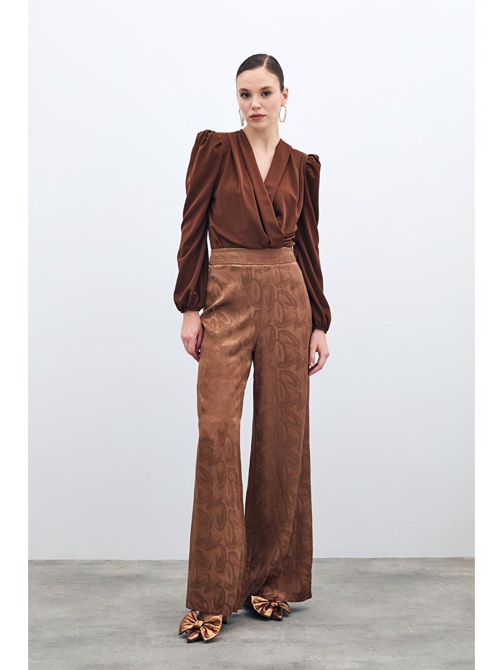 Kahverengi Jakarlı Salaş Pantolon - Kahve-2