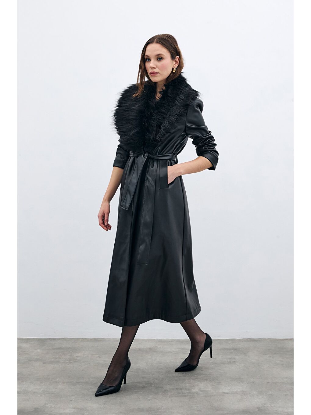 Kürklü Uzun Deri Kaban - Siyah-3