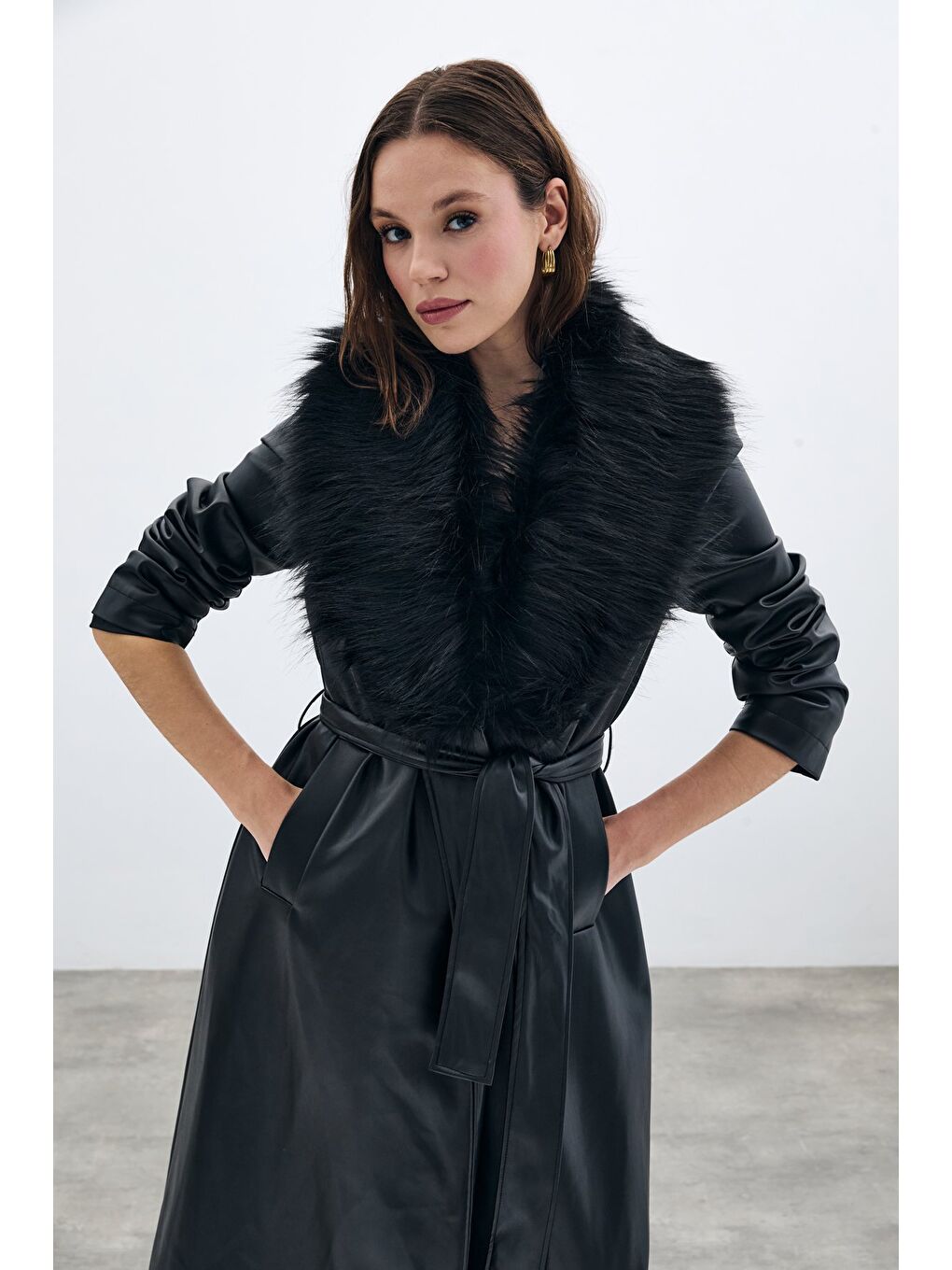 Kürklü Uzun Deri Kaban - Siyah-6