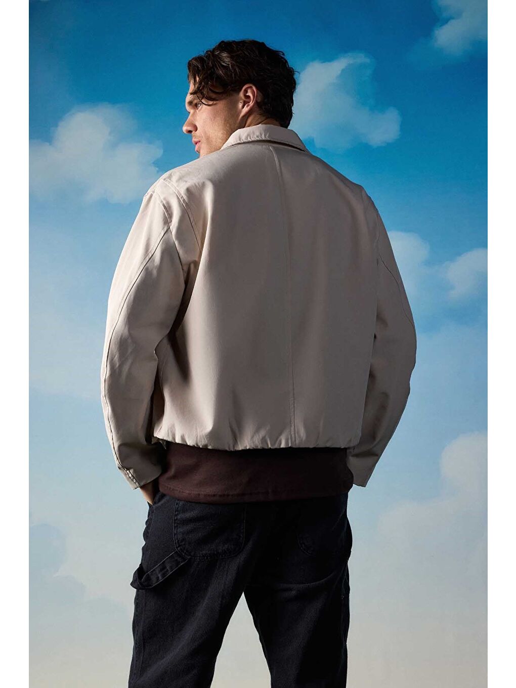 Erkek Kore Oversize Casual Bomber Ceket Bej-6