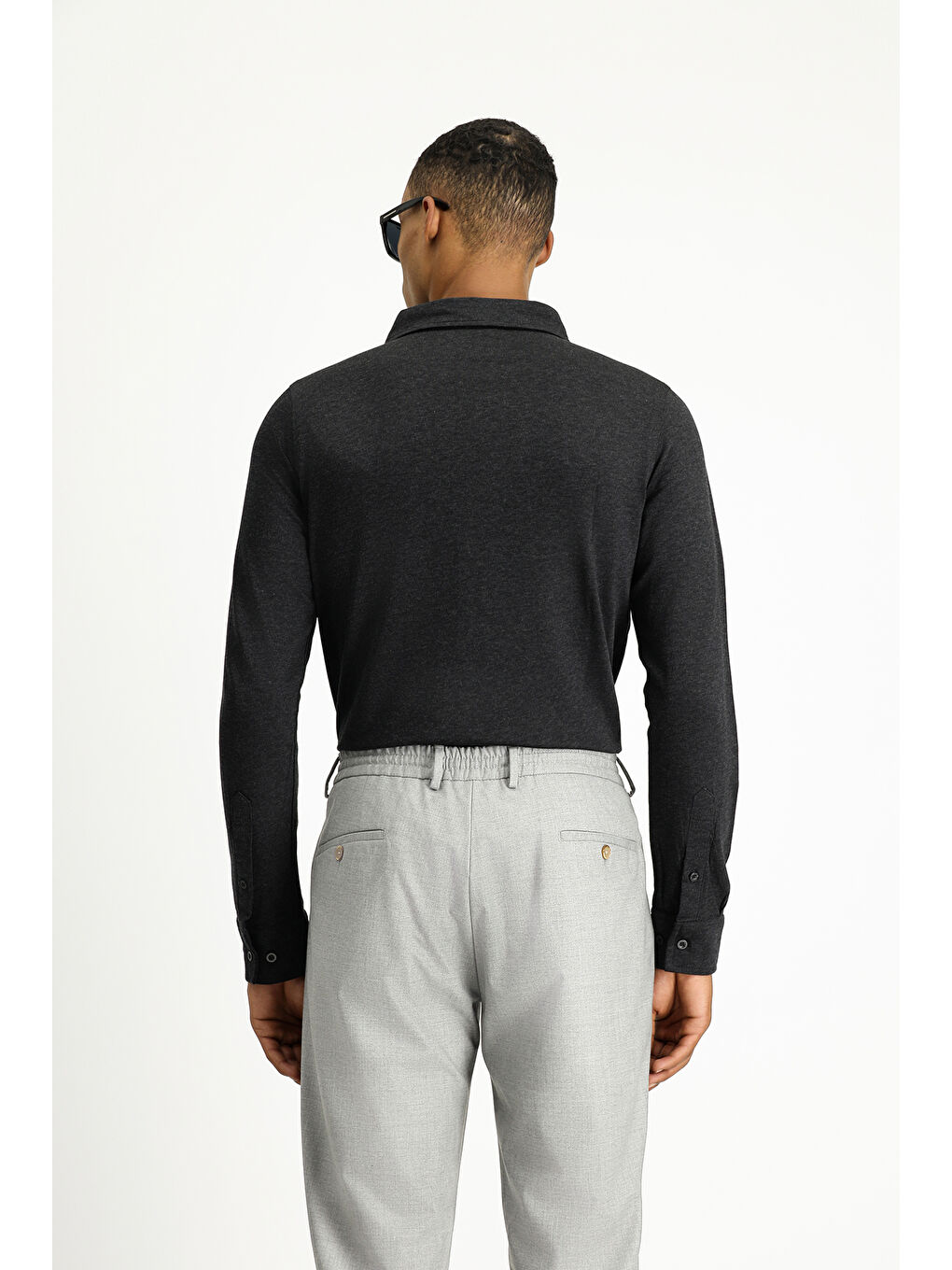 Antrasit Uzun Kol Regular Fit Çizgili Örme Pamuk Gömlek-3