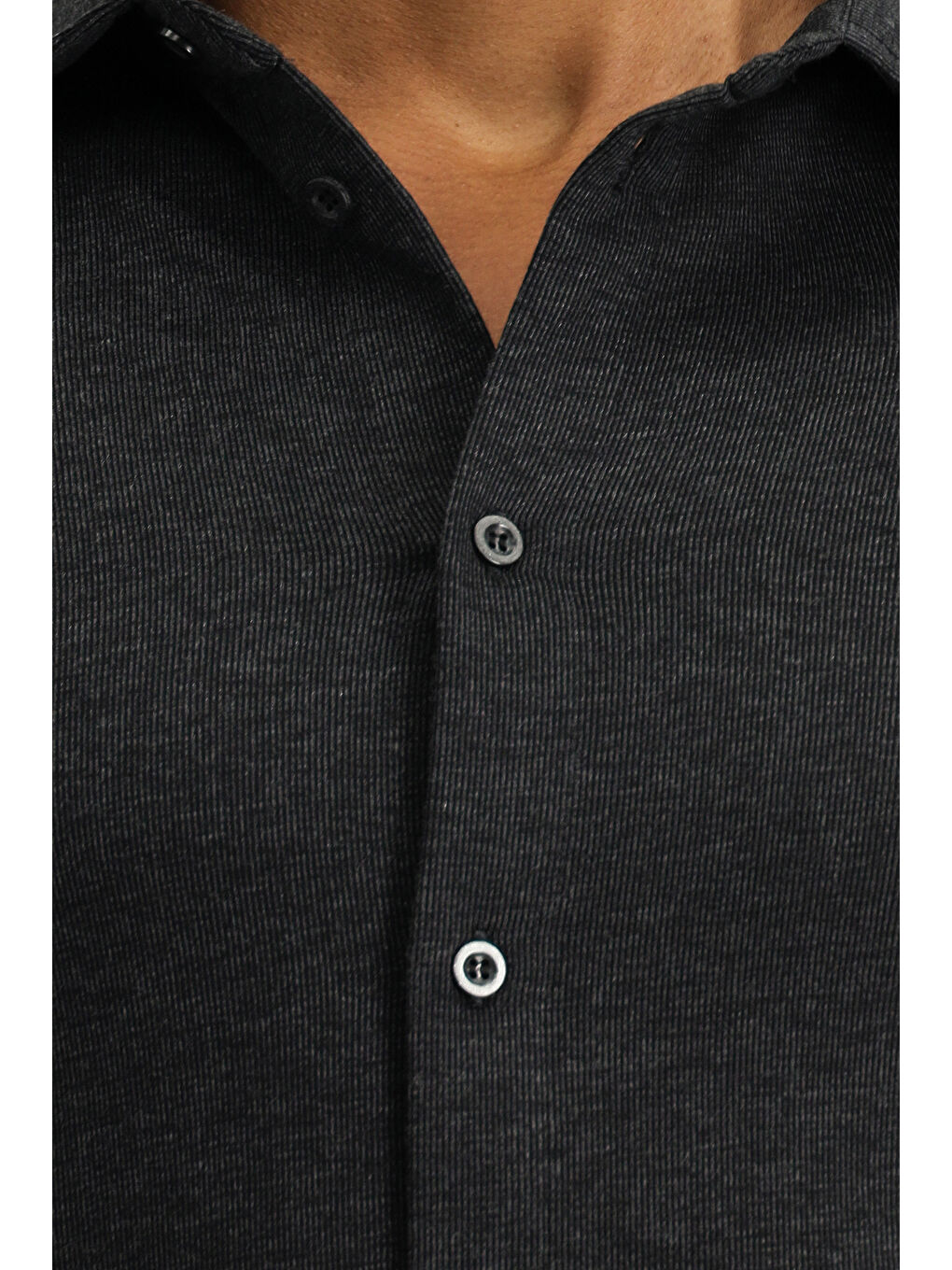 Antrasit Uzun Kol Regular Fit Çizgili Örme Pamuk Gömlek-4