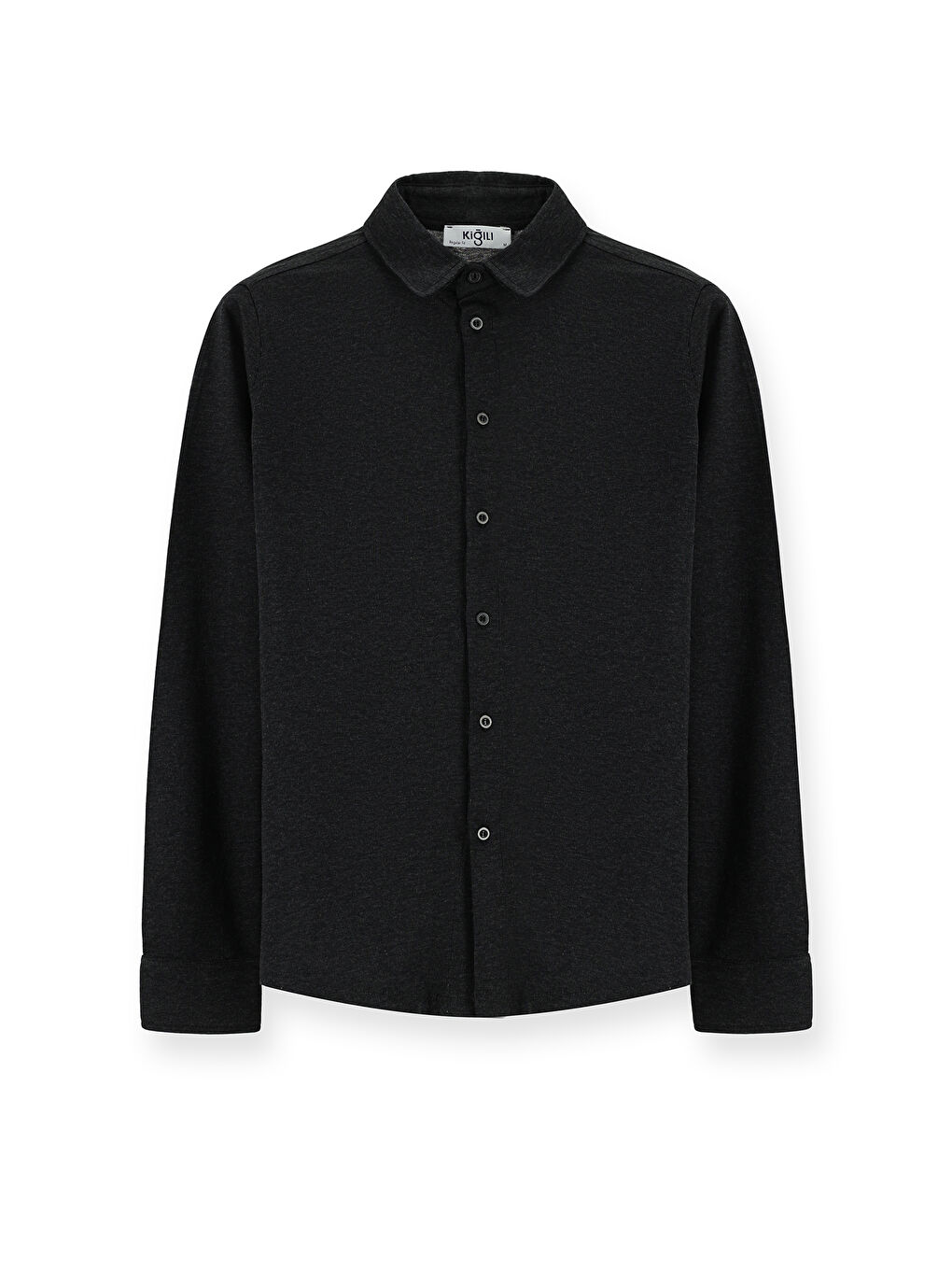 Antrasit Uzun Kol Regular Fit Çizgili Örme Pamuk Gömlek-5