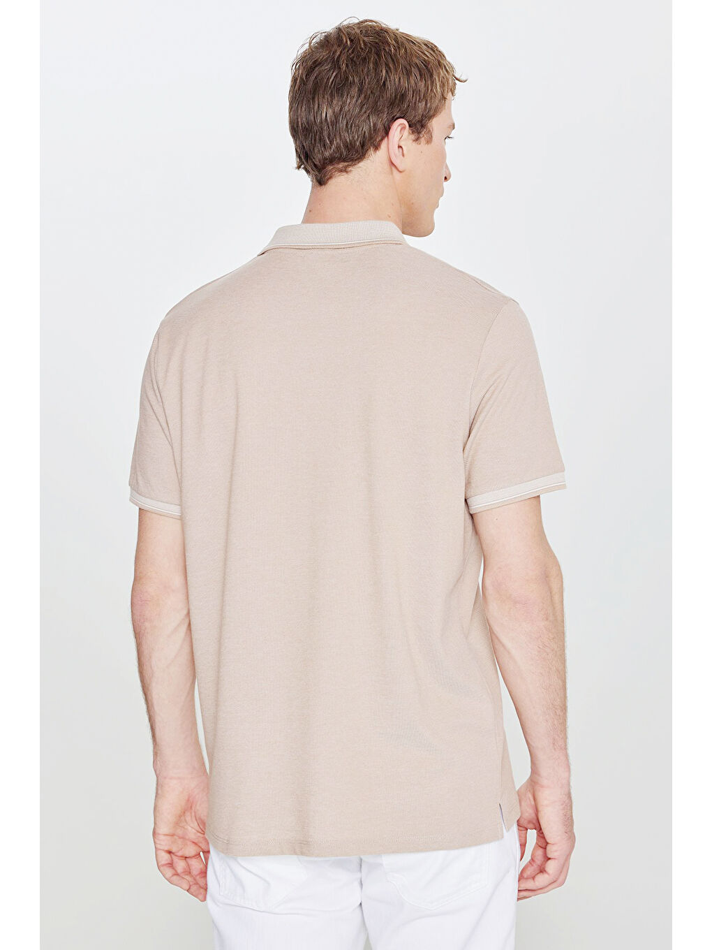 Erkek Bej-Beyaz Pamuklu Comfort Fit Rahat Kesim Polo Yaka Cepli Tişört-6
