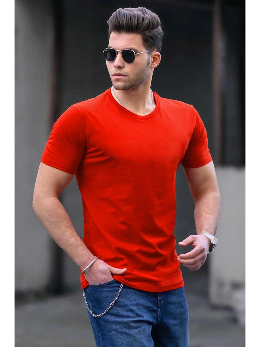 Bisiklet Yaka Basic %100 Pamuk Tişört Turuncu 3006