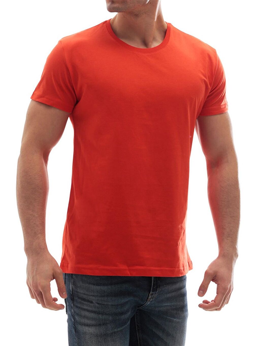 Bisiklet Yaka Basic %100 Pamuk Tişört Turuncu 3006-2