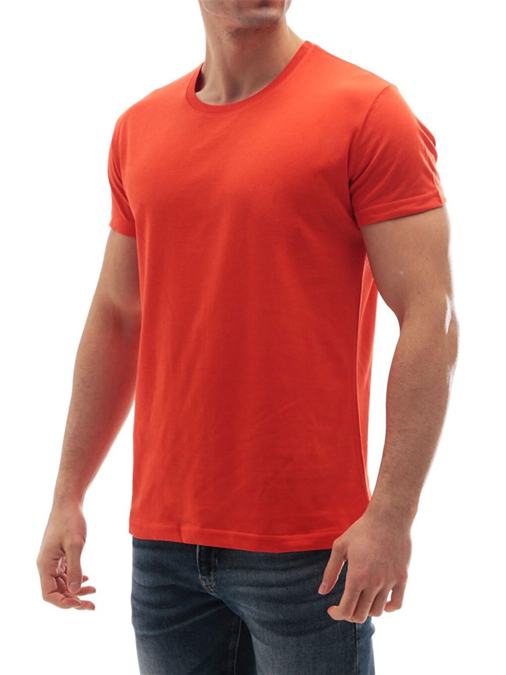 Bisiklet Yaka Basic %100 Pamuk Tişört Turuncu 3006-3