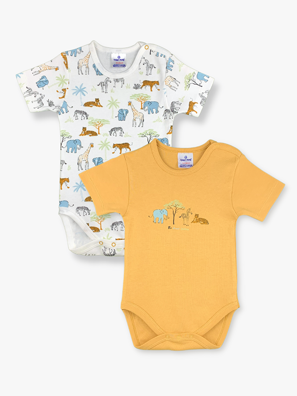 Ekru Bisiklet Yaka Baskılı Erkek Bebek Çıtçıtlı Body 2'li