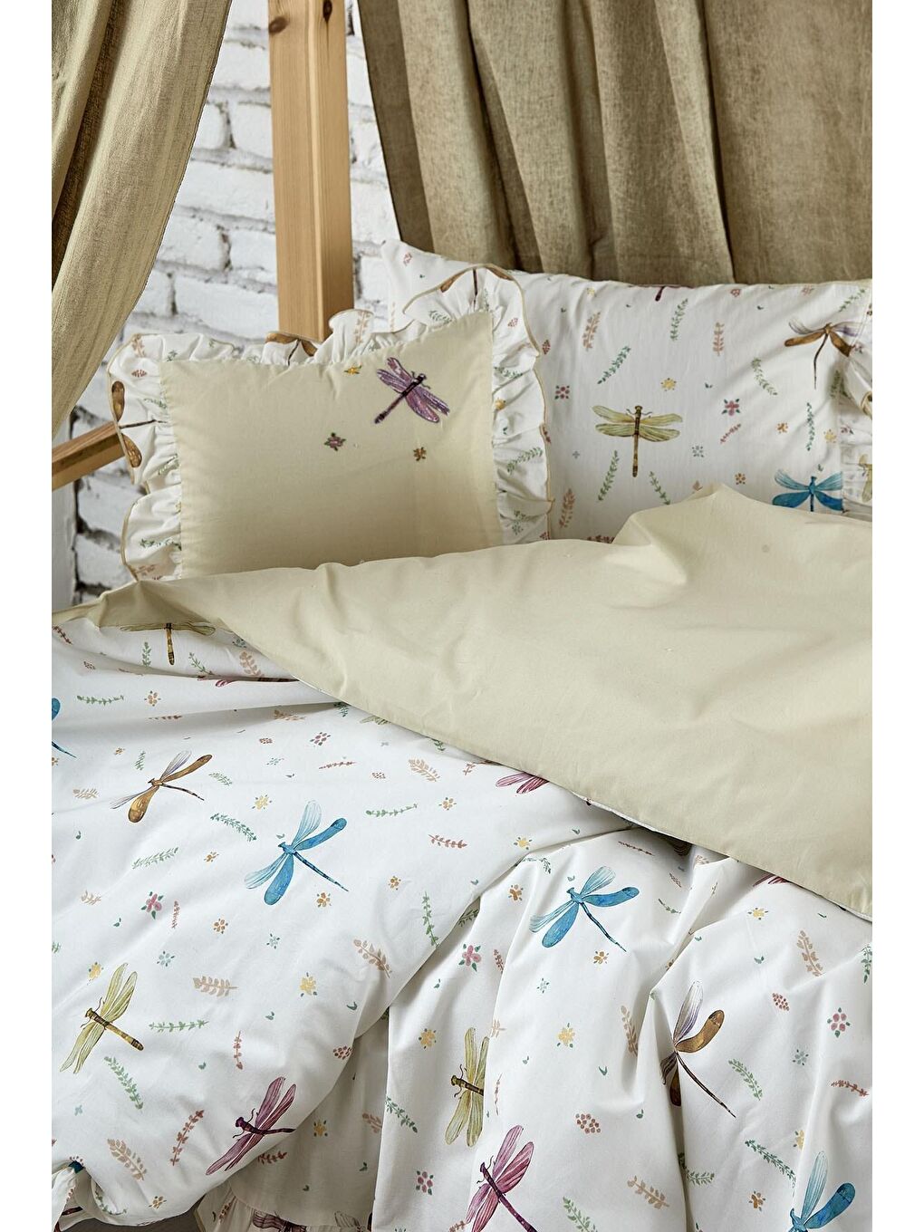 Karışık Nina Kız Bebek Nevresim Takımı %100 Organik Pamuk Baskılı 100x150 Cm-2