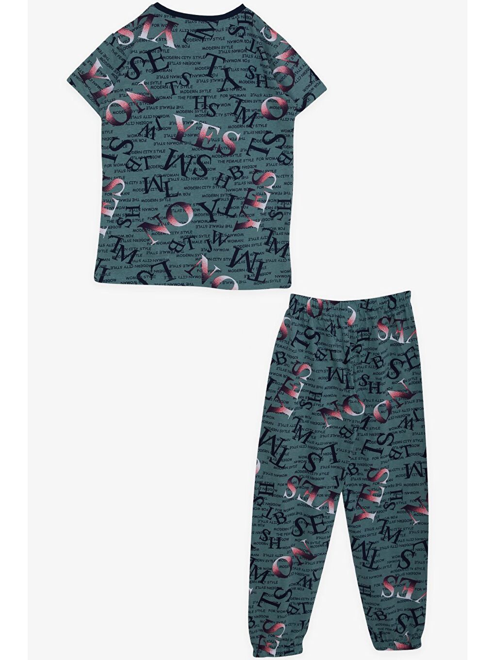 Kız Çocuk Pijama Takımı Modern Tarz Temalı Zümrüt Yeşili (12 Yaş)-1