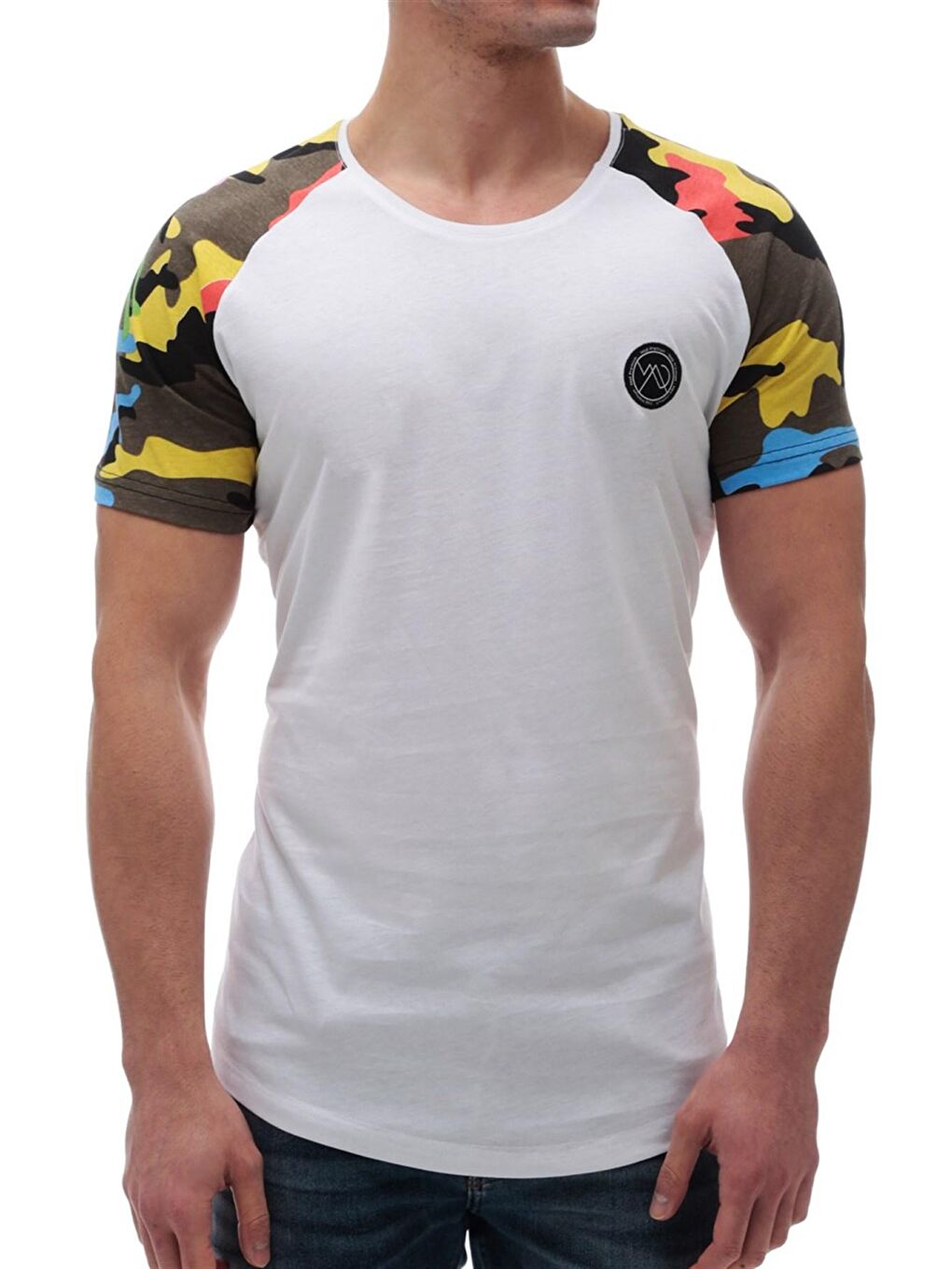 Kamuflaj Desenli Beyaz %100 Pamuk Tişört 2979