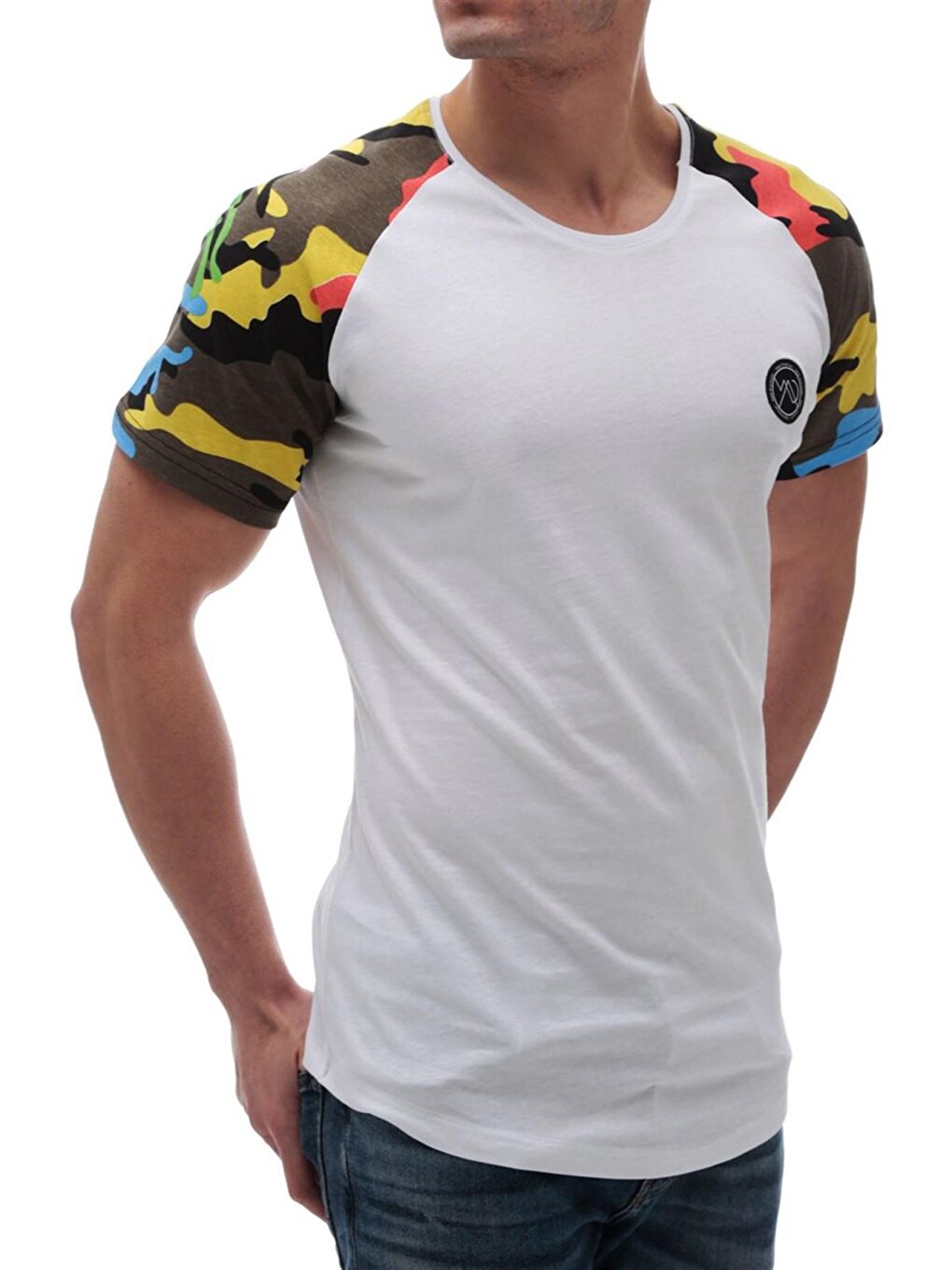 Kamuflaj Desenli Beyaz %100 Pamuk Tişört 2979-2