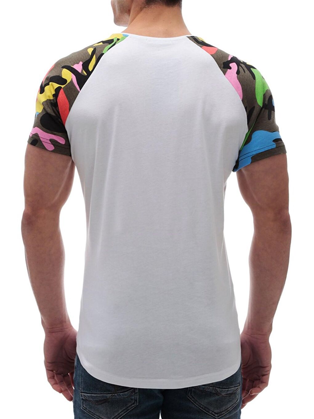 Kamuflaj Desenli Beyaz %100 Pamuk Tişört 2979-3