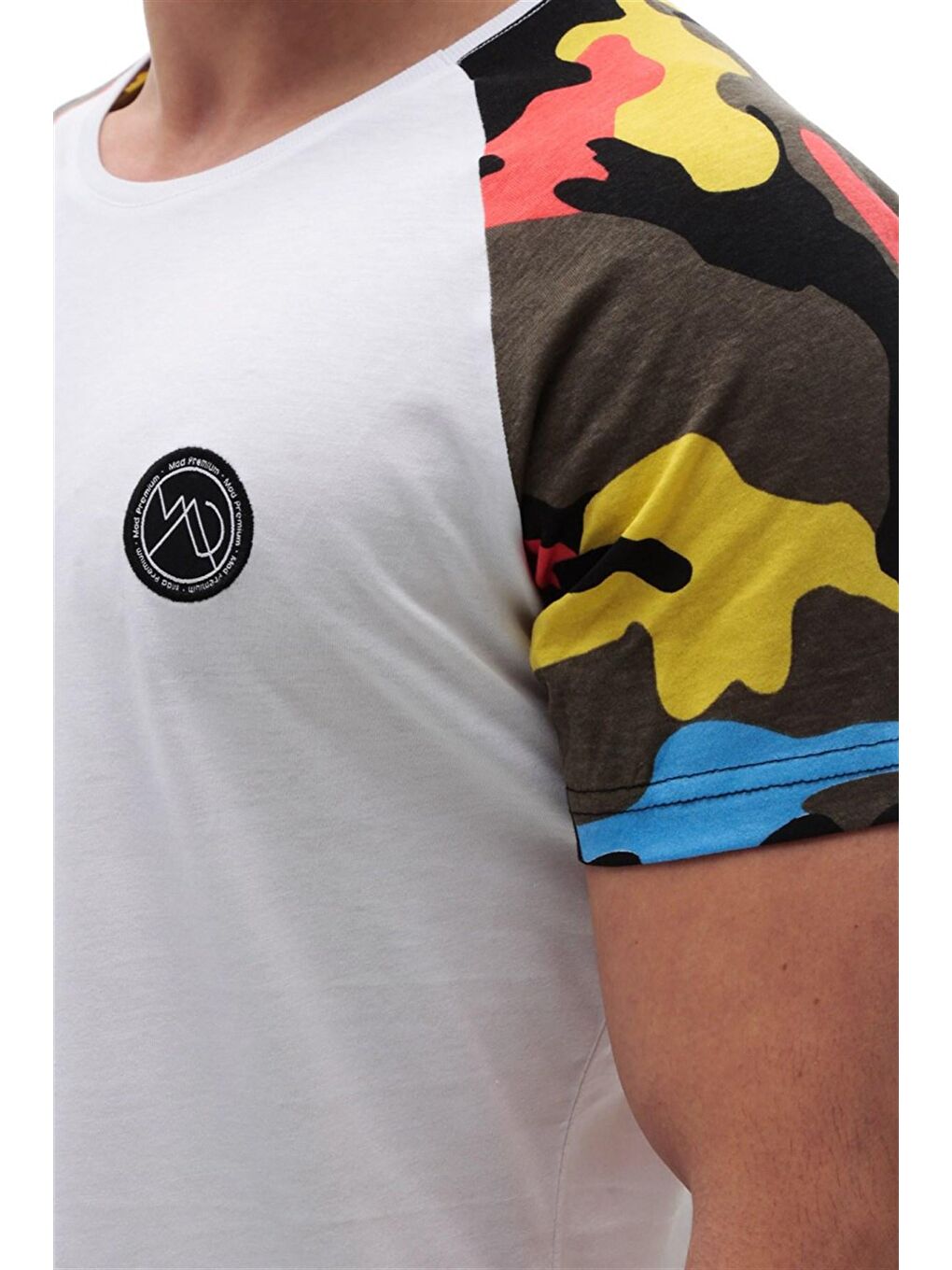 Kamuflaj Desenli Beyaz %100 Pamuk Tişört 2979-4