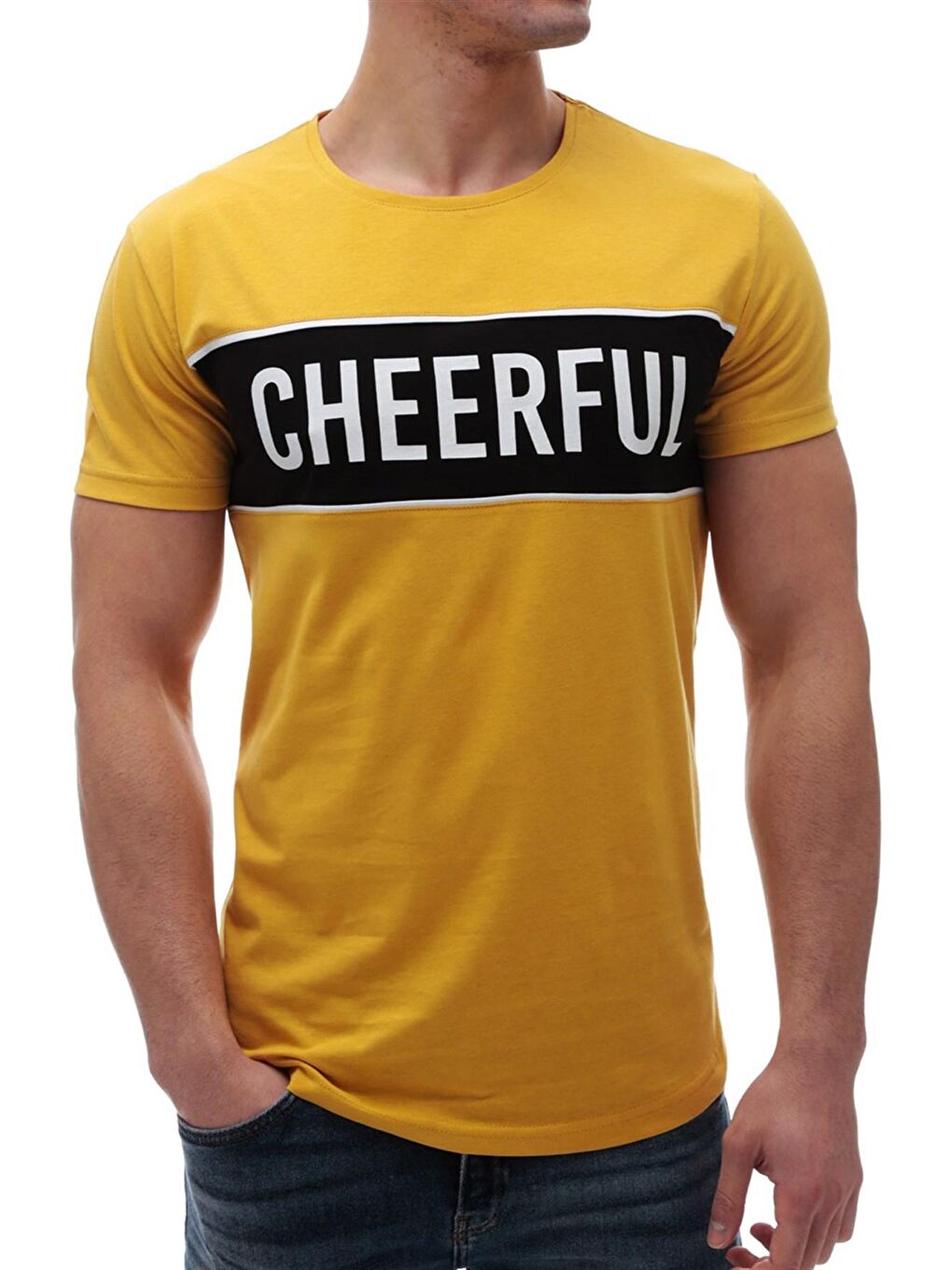 Baskılı Bisiklet Yaka Sarı Tişört 2881