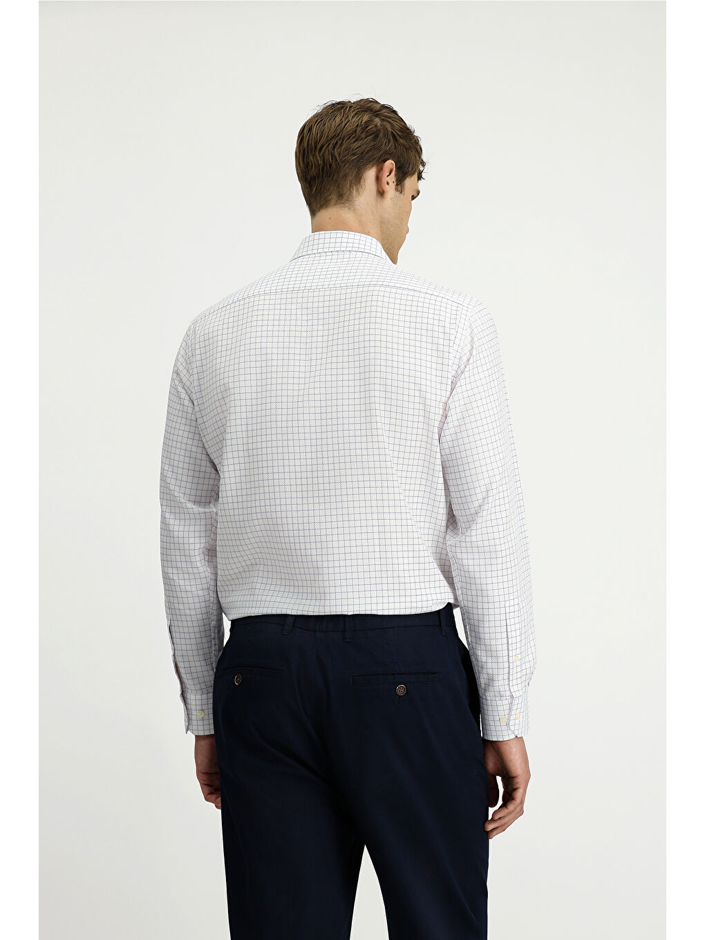 Beyaz Uzun Kol Regular Fit Pamuk Ekose %100 Pamuk Gömlek-4