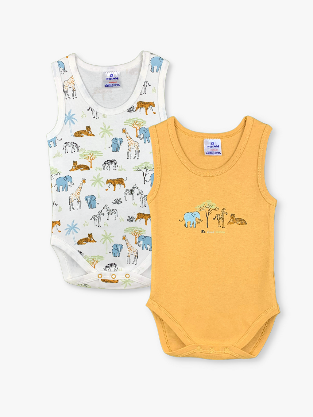 Ekru Bisiklet Yaka Baskılı Erkek Bebek Çıtçıtlı Body 2'li