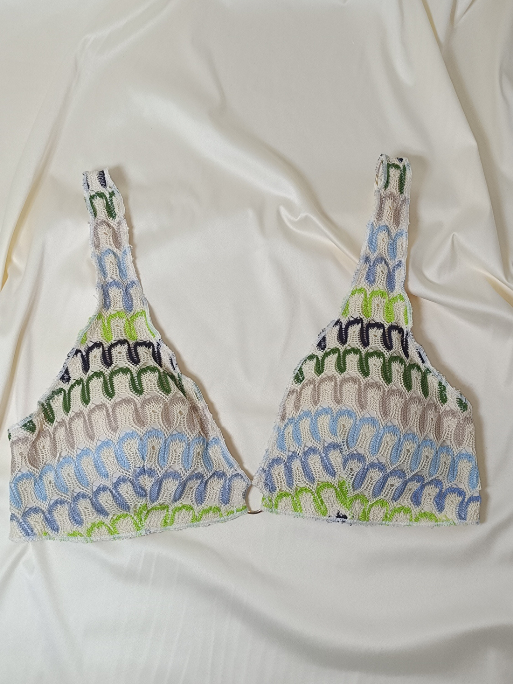 Karışık Kadın Plaj Giyim Dantel Krem Desenli Bikini Üst Bb2385-3