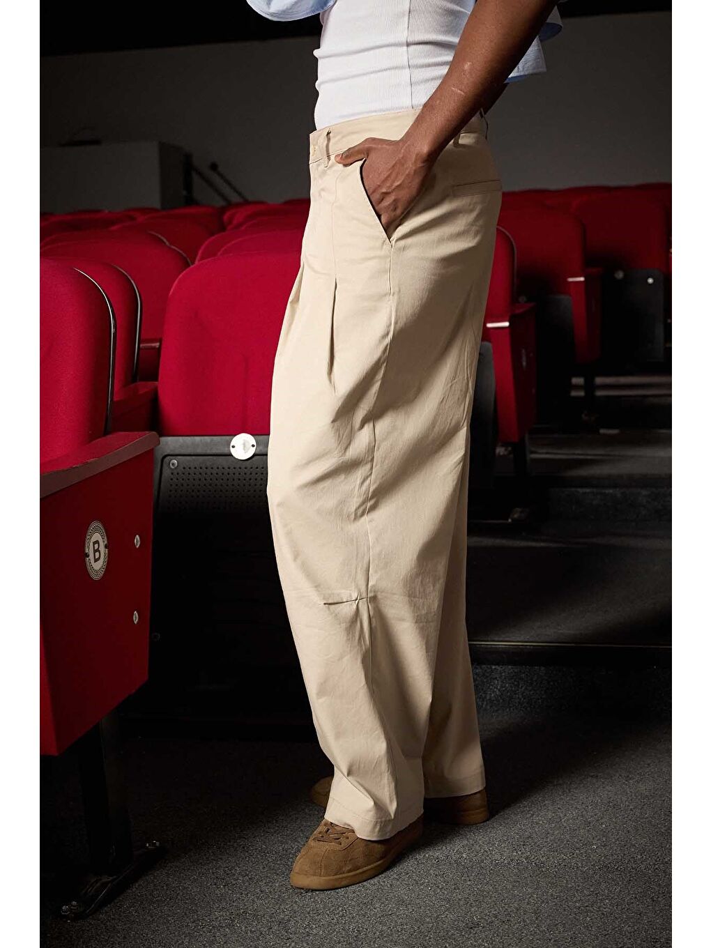 Erkek Süper Baggy Pileli Vintage Pantolon Bej-5