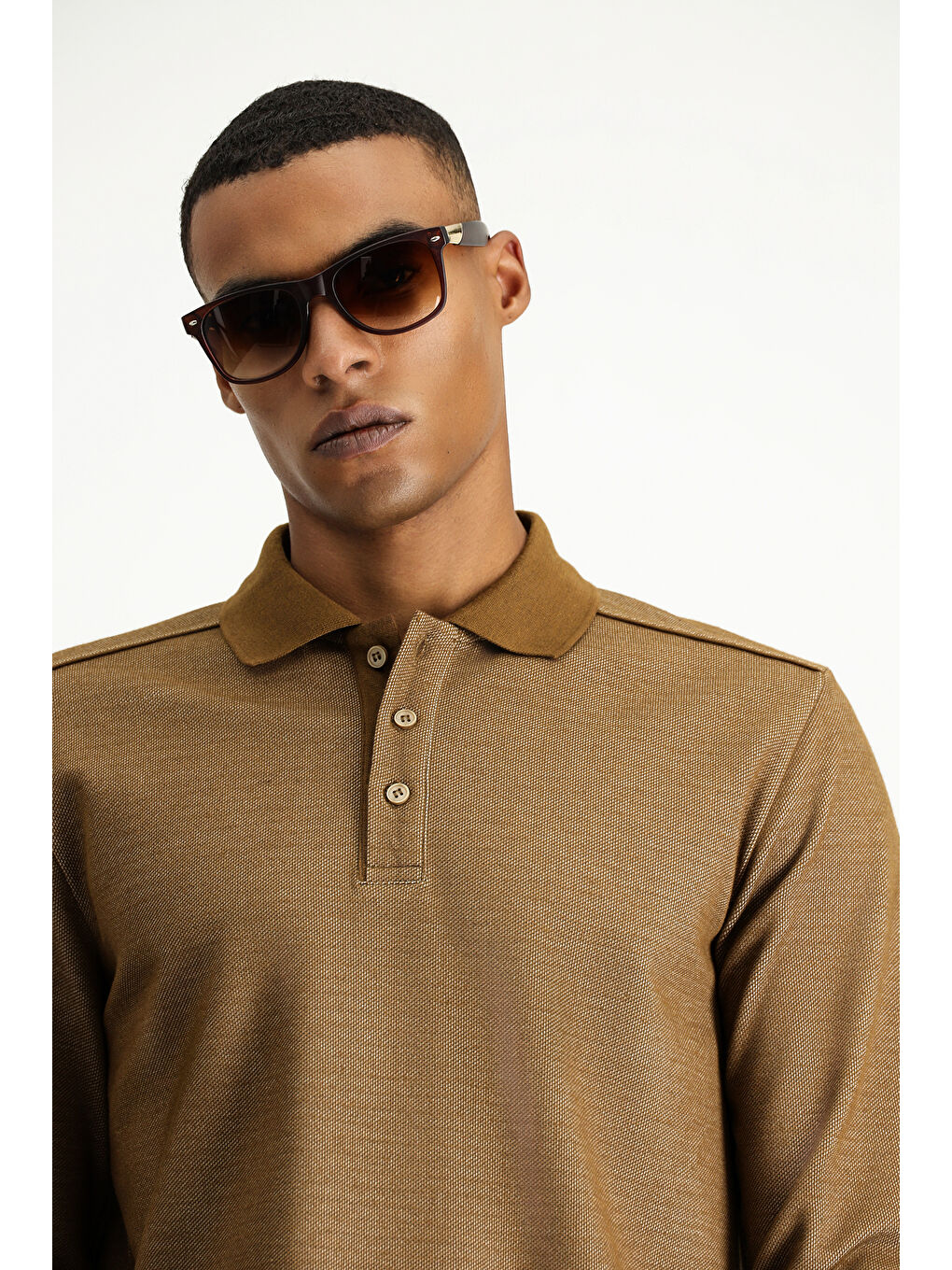 Kahverengi Polo Yaka Regular Fit Desenli Sweatshirt-2