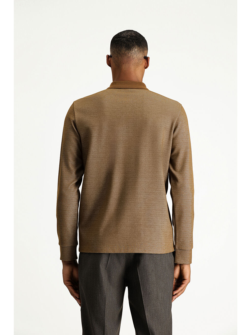 Kahverengi Polo Yaka Regular Fit Desenli Sweatshirt-3