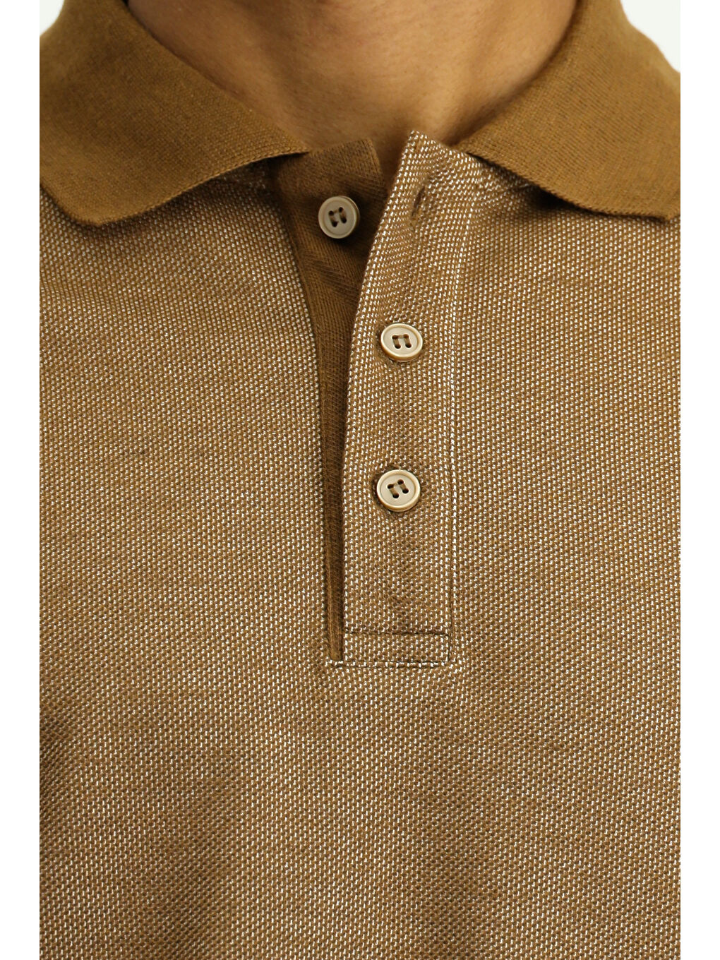 Kahverengi Polo Yaka Regular Fit Desenli Sweatshirt-4