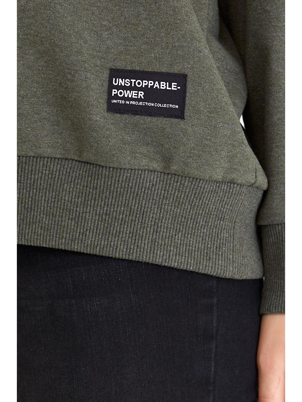 Kadın Haki Renk Basic Bisiklet Yaka Sweatshirt-4