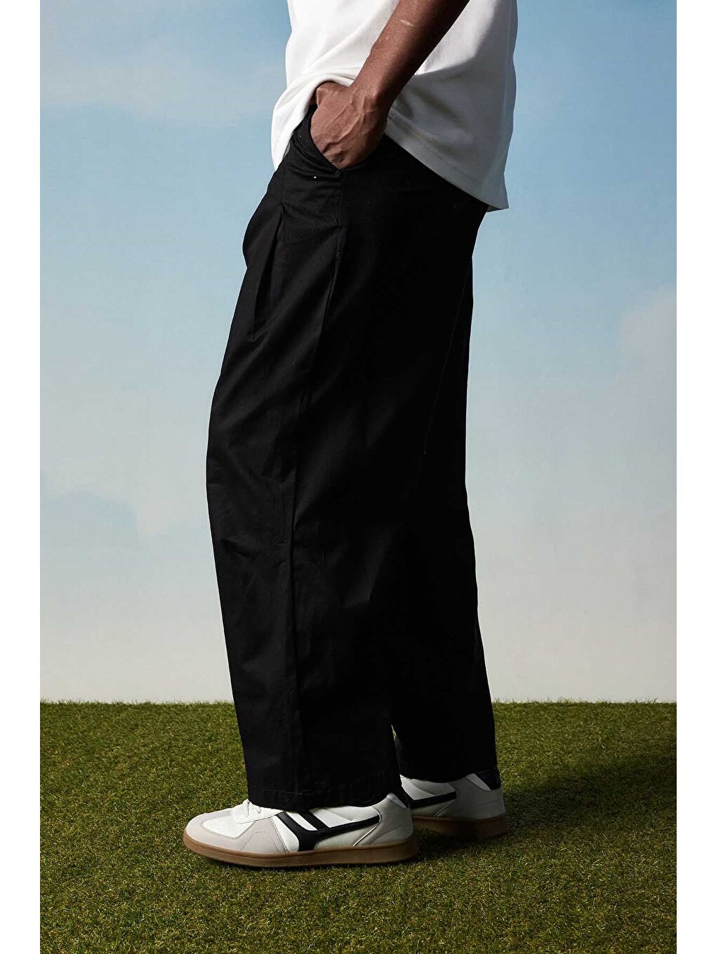 Erkek Süper Baggy Pileli Vintage Pantolon Siyah-2