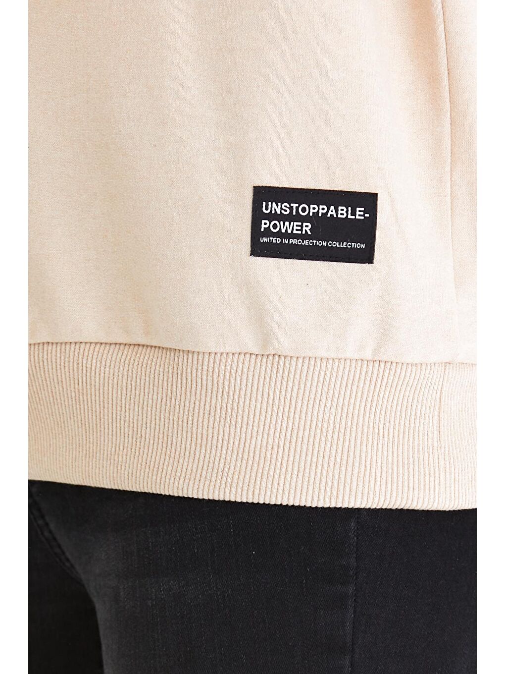 Kadın Bej Renk Basic Bisiklet Yaka Sweatshirt-4