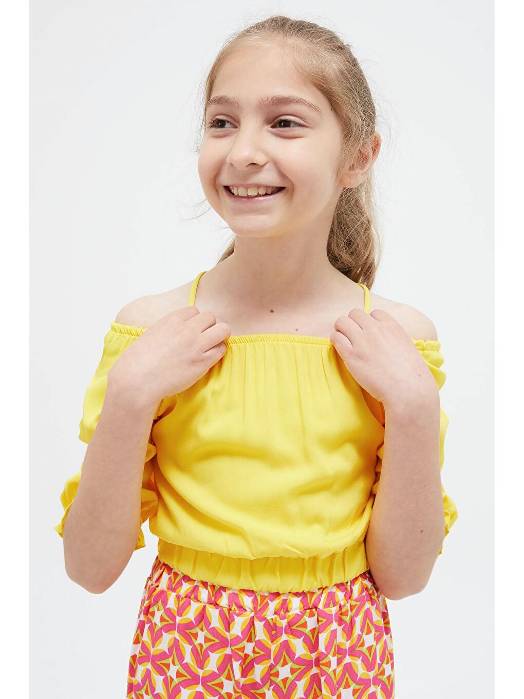 Sarı Askılı Bluzlu Pantolonlu Kız Çocuk Takım 15408-1