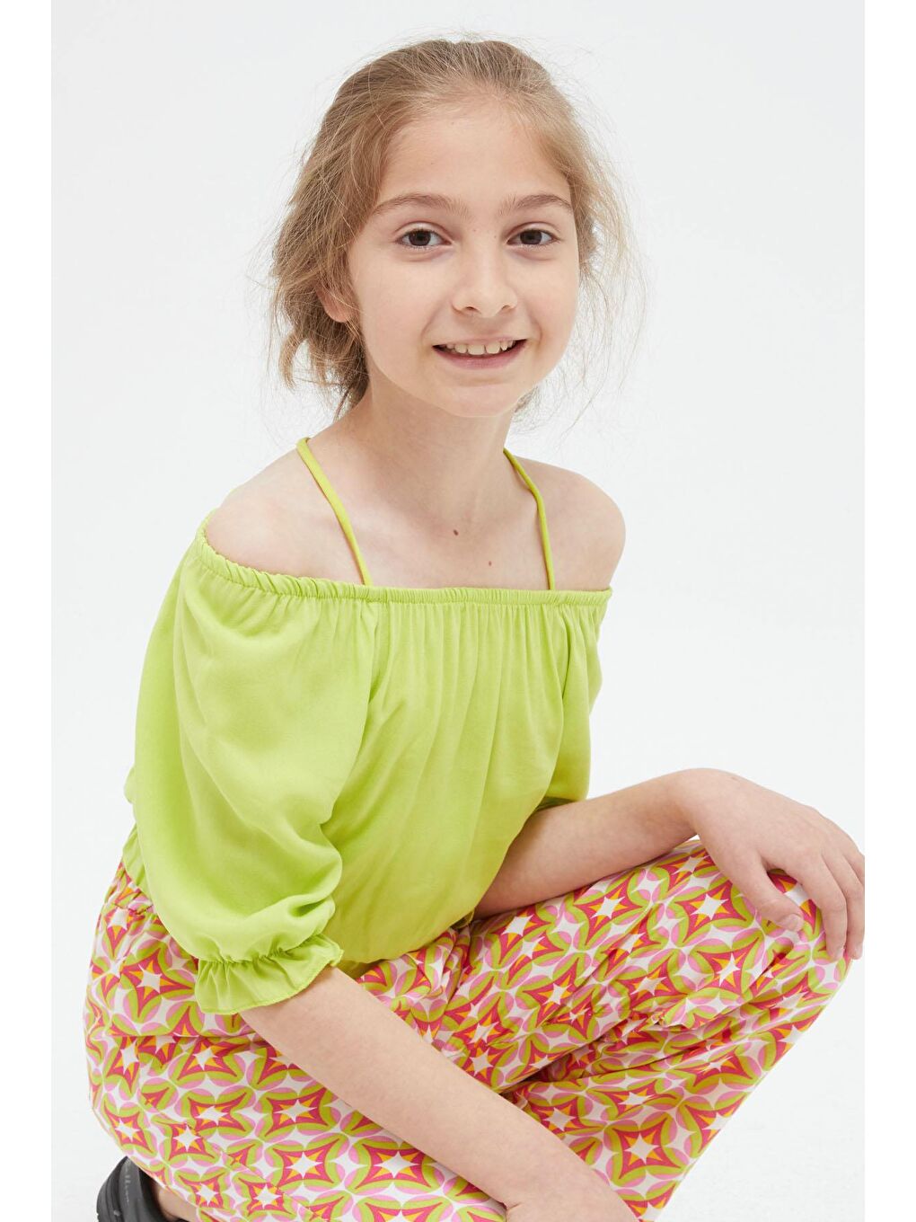 Yeşil Askılı Bluzlu Pantolonlu Kız Çocuk Takım 15412-1