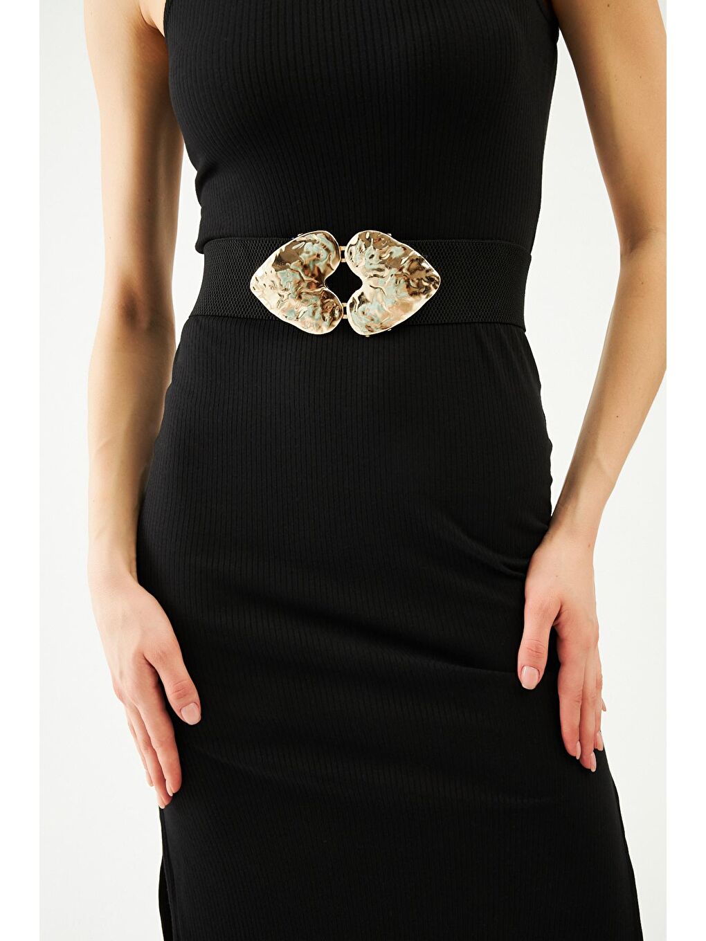 Kalp Tokalı Streç Kemer Siyah-1