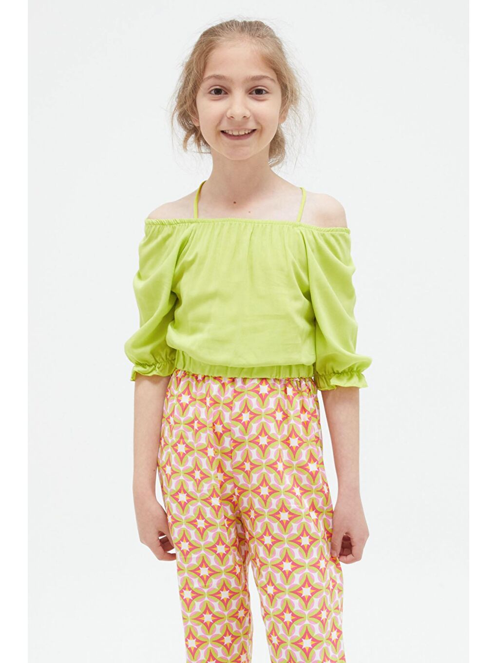 Yeşil Askılı Bluzlu Pantolonlu Kız Çocuk Takım 15412-3