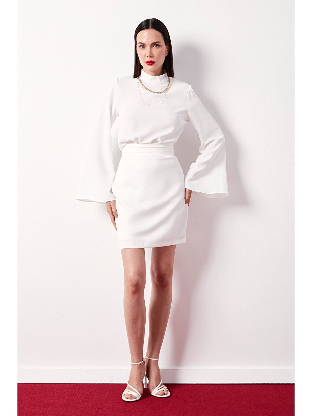 Kolyeli İspanyol Kol Bluz - Ekru-2