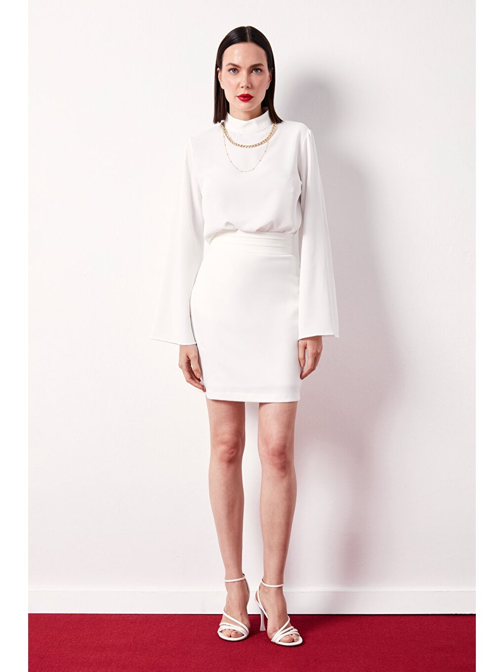 Kolyeli İspanyol Kol Bluz - Ekru-3