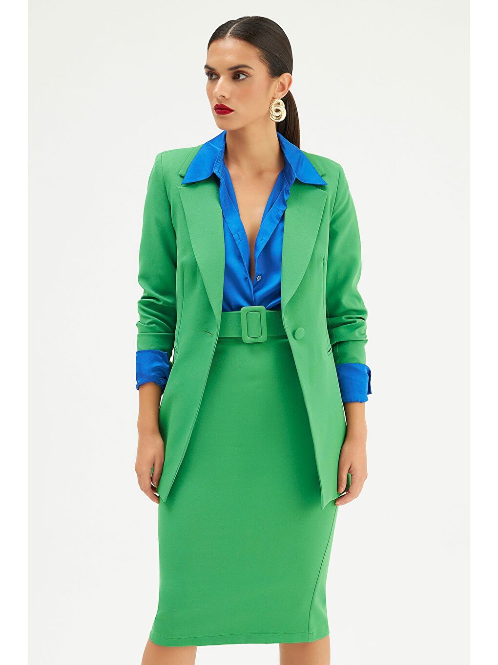 Mono Yaka Klasik Ceket - Yeşil-2